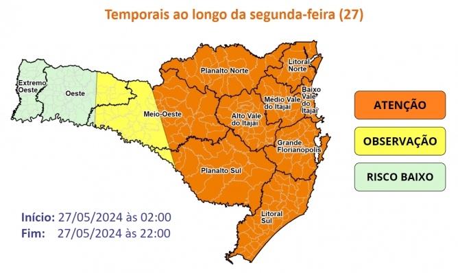 Formação de ciclone extratropical provoca chuva volumosa e temporais nesta segunda-feira